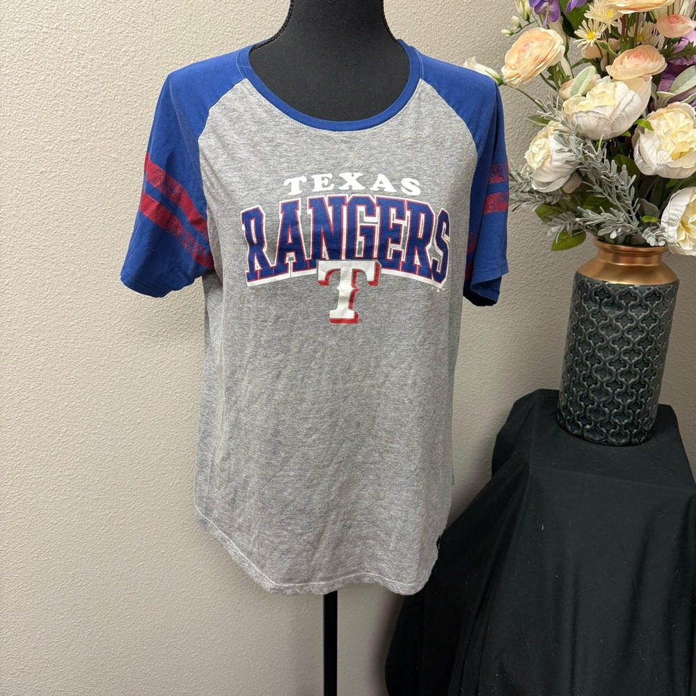 ’47 Brand Texas Rangers MLB Tee Women’s XL Gray Blue Raglan Baseball Shirt - Picture 1 of 7